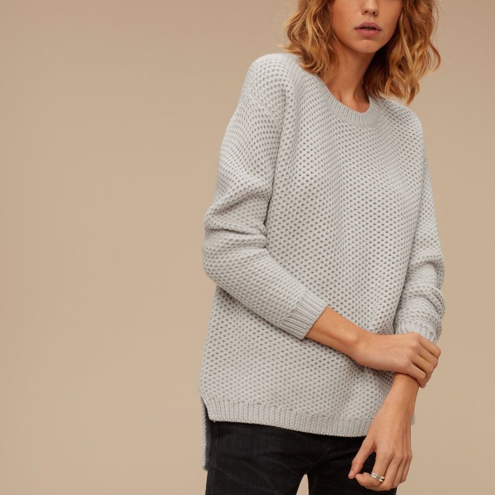 Aritzia Wilfred Free Isabelli Italian Merino Wool Waffle Stitch Gray Sweater XS
